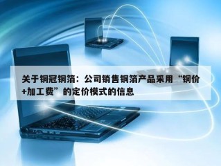 关于铜冠铜箔：公司销售铜箔产品采用“铜价+加工费”的定价模式的信息