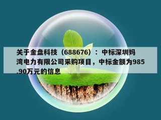 关于金盘科技（688676）：中标深圳妈湾电力有限公司采购项目，中标金额为985.90万元的信息